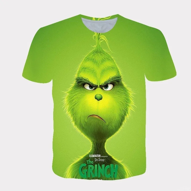 Cross Border Nuovo 2025 Natale Cartoon Pelliccia Verde Mostro 3D Stampato T-shirt da uomo a maniche corte Natale Grinch