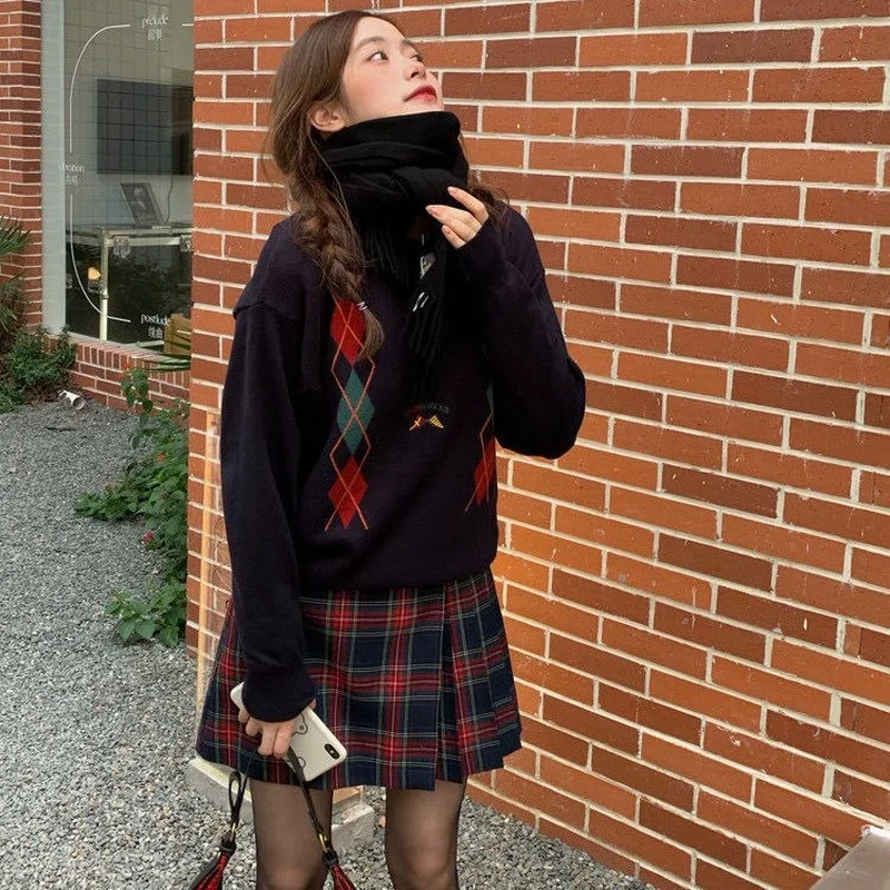 Skirts Women Preppy Style Plaid Soft Cozy Feminine Ulzzang High Waist Student Dating College Daily Sweet Schoolgirl Faldas Mujer