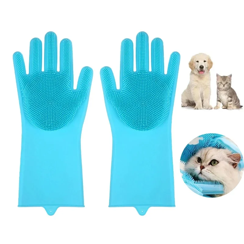 Luvas de limpeza para animais de estimação, luva de banho para cães e gatos, shampoo indireto, purificador de gel, luva de silicone macio e limpo, proteção para a pele das mãos