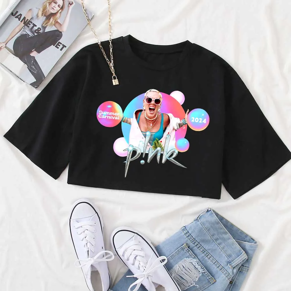 

Pink Singer Summer Carnival 2024 T-Shirt Women Crop Tops Girls O-Neck Short Sleeves Casual Loose Music Shirts Fans Gift