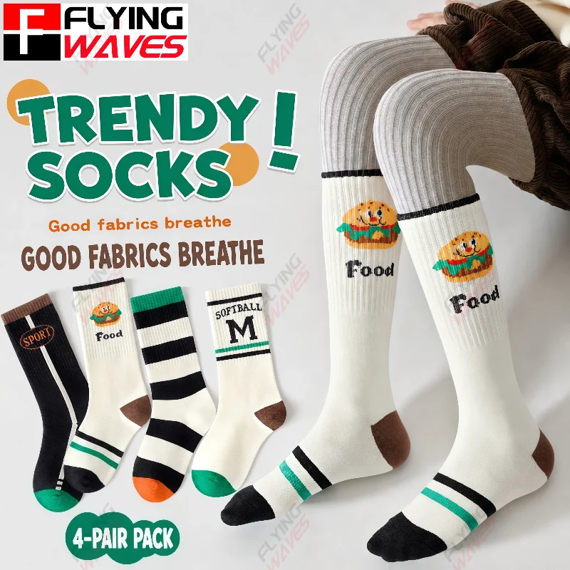 Kids Sports Knee High Socks 4 Pairs Basketball Football Calf Socks for Boys Girls Age 3-12