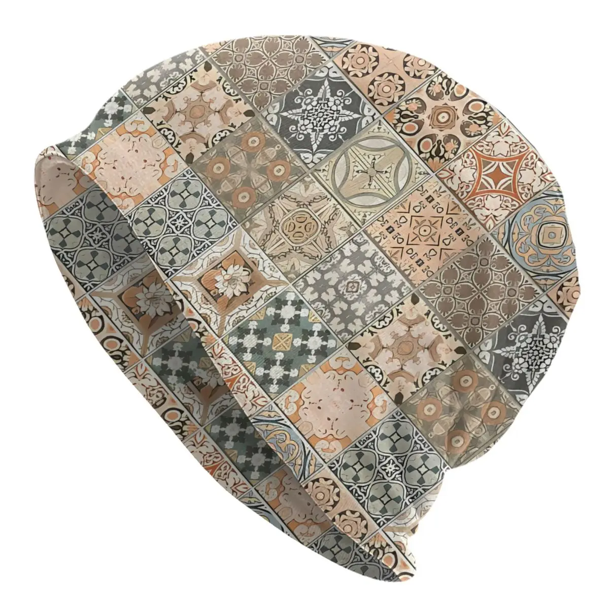 Oriental Traditional Farmhouse Moroccan Tiles Zellige Pattern Style Bonnet Homme Outdoor Thin Hat Bohemian Boho Style Skullies