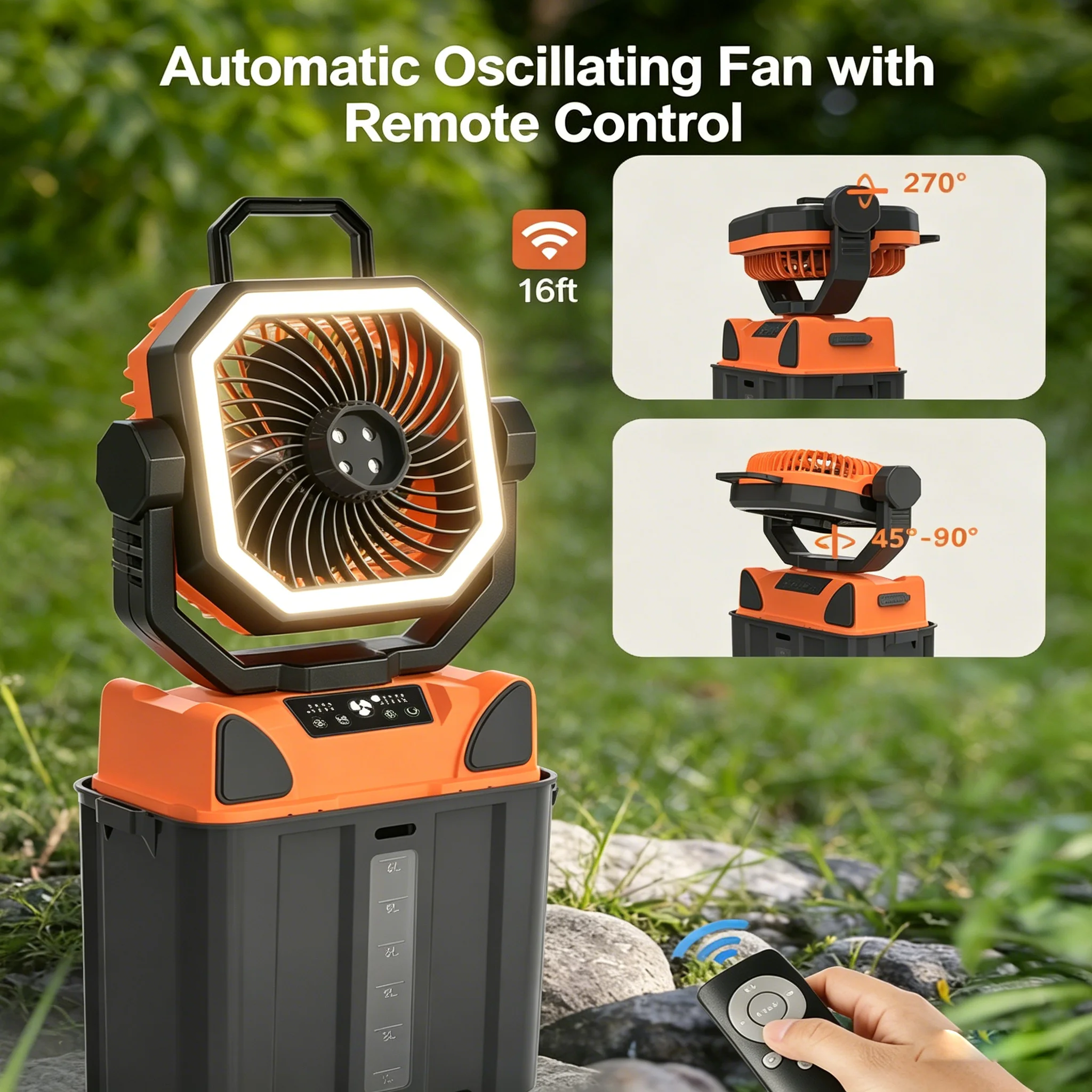 30000mAh Spray Camping Fan with Remote Control and 38H Max Runtime – Outdoor 6L Water Tank 4Nozzle Mist Spray Fan for Fishing view 4