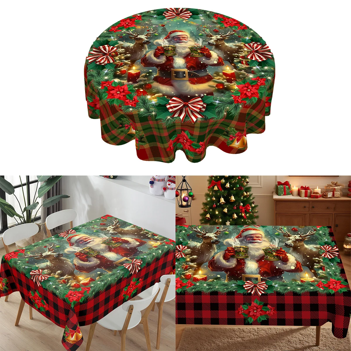 

Christmas Tablecloth Vintage Santa Claus Elk Deer Table Cover Christmas Decorations for Home 2025 Gifts Navidad New Year 2026