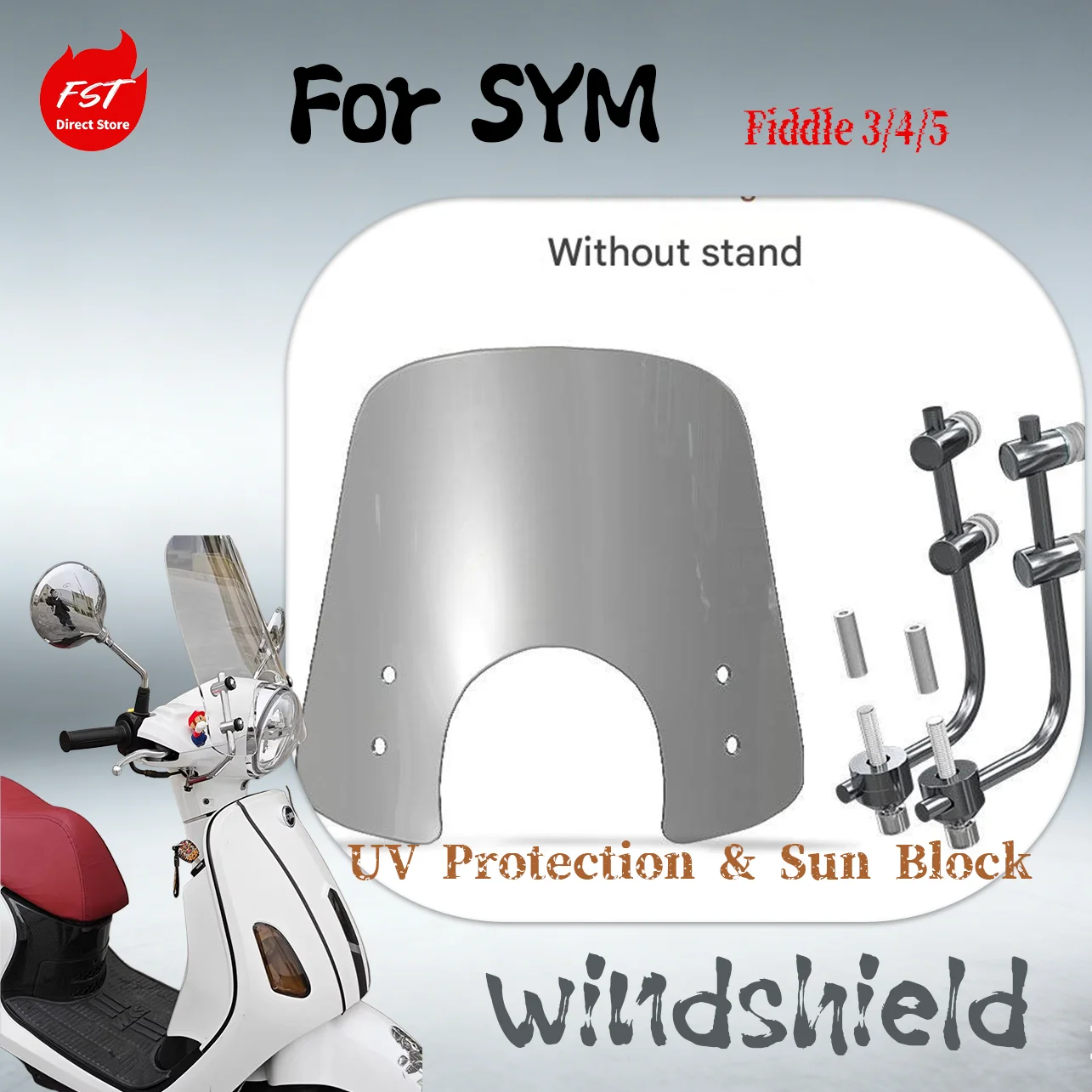 Dedicated Windshield for SYM Fiddle 3 4 5 150, Racing Style Chest Protection Scooter Modified Parts
