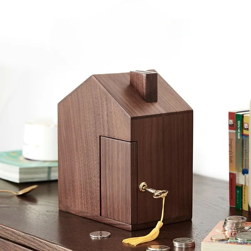 Wooden Piggy Bank Decorative Money Box Creative Children Piggy Banks Multifunctional Money Saving Boxes with Lock Decoration