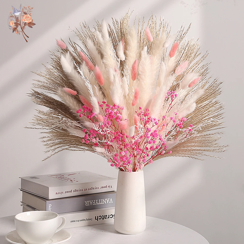 

78Pcs Pink Eternal Pampas Grass Flower Bouquet Home Bedroom Vase Decor Natural Dried Gypsophila Wedding Accessories Couple Gifts