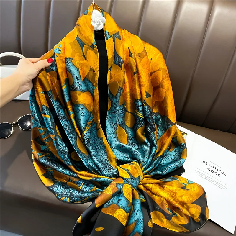 

Luxury High Quality 180×90cm Silk Scarf Shawl Hijab Bandanna Long Scarves Designer Muslim New Wrap Neck Bag Apparel Accessories