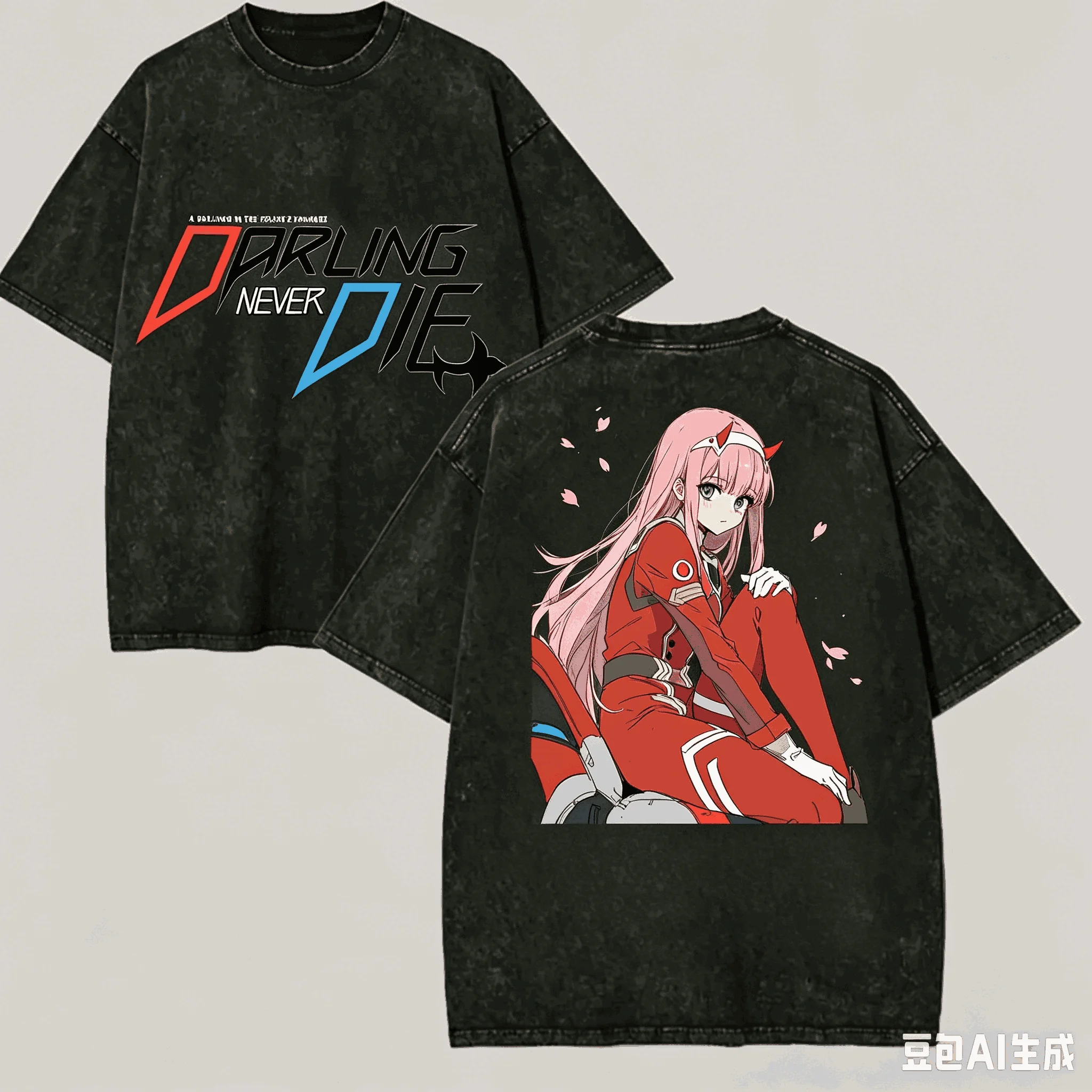 darling in the franxx Washed T-shirt Anime Lover Harajuku New Model Oversized Vintage Loose Unisex Vintage Loose Harajuku soft view 2