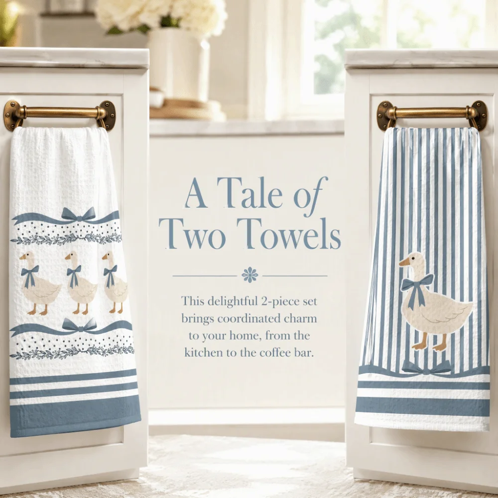 2pcs 16X24 Inches Decorative Hand Towels Absorbent Striped Printed Hanging Kitchen Towels Quick Dry Bow Tie Goose