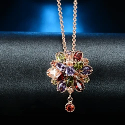 Luxury Fashion Shiny Colorful Zircon Pendant Necklaces Multicolor Flower Charming Necklace Pendants Women's Jewelry