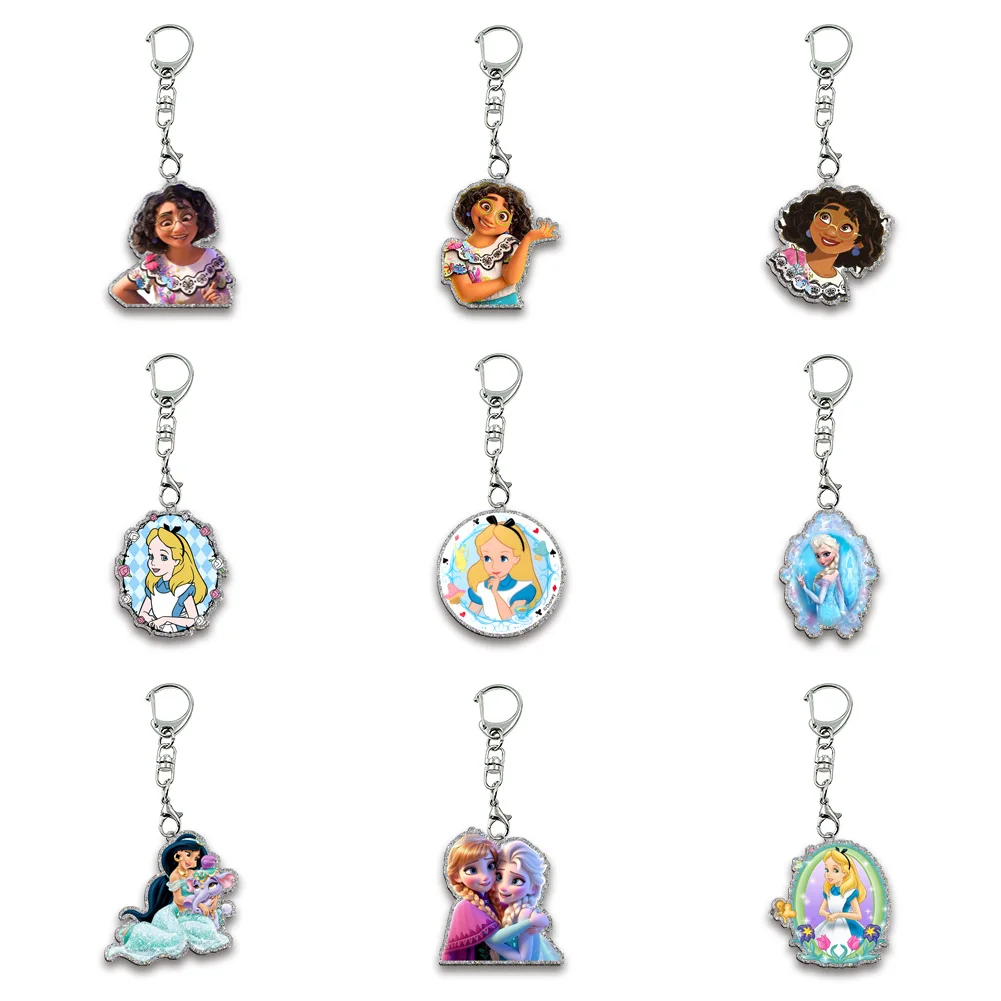 ديزني الأميرة Encanto اللون بريق سلسلة مفاتيح مصنوعة من الأكريليك DIY بها بنفسك الحرف الأطفال حفلة عطلة مجوهرات حقيبة الديكور
