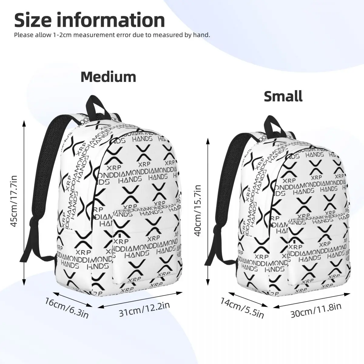 XRP Ripple Crypto Diamond Hands Backpack Daypack Large Capacity Kids BookBag School Bag Shoulder Bags for Men Women