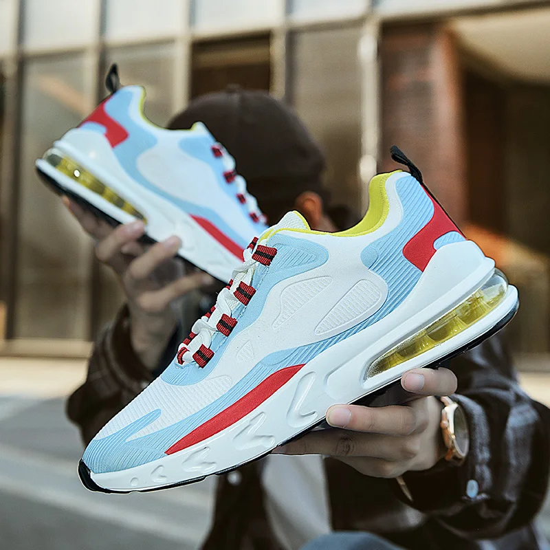 Tênis de corrida masculino leve antiderrapante tênis casuais masculino cor bloqueada sola grossa confortável macio rendas sapatos esportivos masculinos