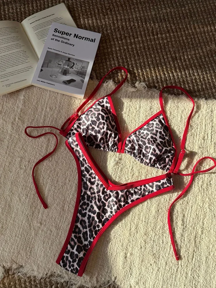 AOTVOTEE сексуальное бикини с леопардовым принтом, комплект из 2 предметов, женский купальник со шнуровкой и разрезом, пляжное бикини, новинка 2025 года, летний купальник, комплект бикини