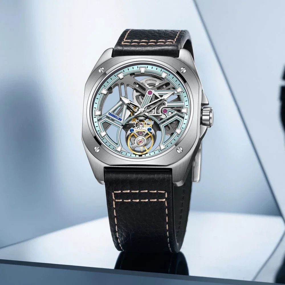 AESOP Mechanical Hand Wind Wristwatch Fashion Men's Wrist Watch Waterproof Skeleton Tourbillon Movement Clcok Sapphire Mirror