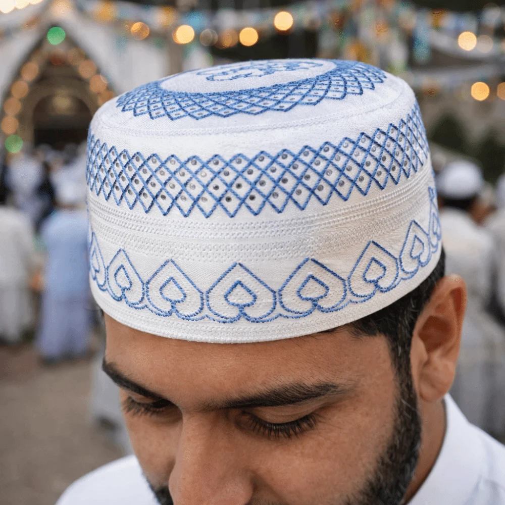 

Round Islam Flat Cap Breathable Thin Muslim Caps Ethnic Style Comfortable Embroider Bonnet Beanie Festival Celebration