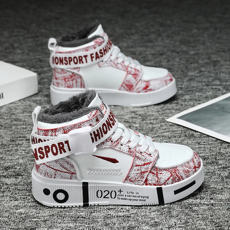 Fashion Boys Sneakers Children Casual Shoes High Top Board Shoes Plush Warm Kids Running Sneakers Outdoor Walking Winter Boots