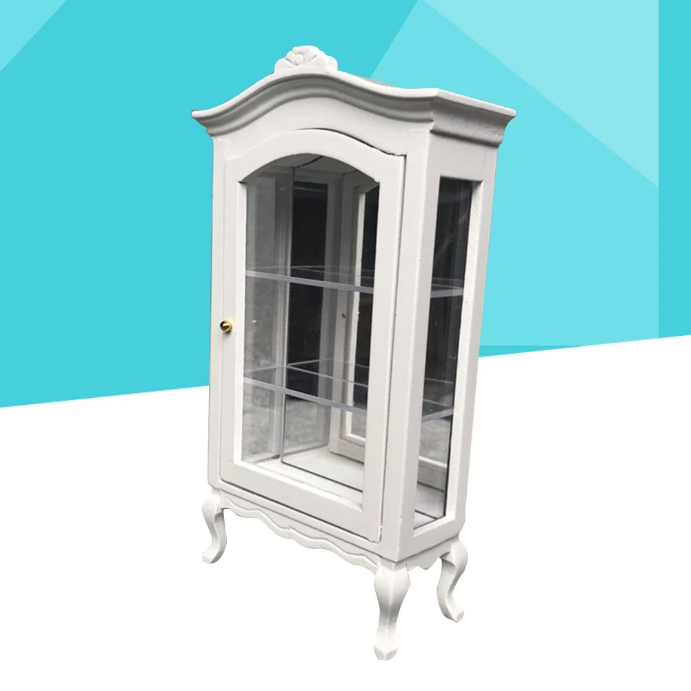 Mini armário branco puro adorno móveis 1/12 coleção criança fingir jogar brinquedo de bambu