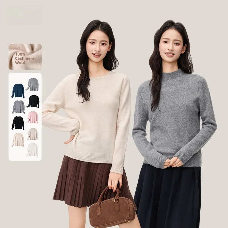 

Snow Flng Women's 00% Wool Sweater round Ne f High Ne Inner Wear Soft Long Sve Sweet Sle Knitted Top