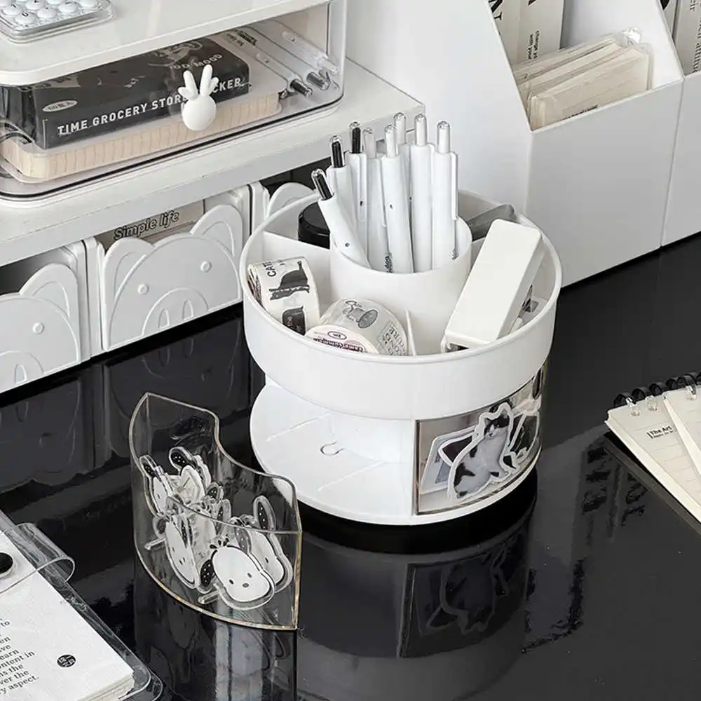 Desktop storage box Drawer type acrylic student desk revolving pen holder storage rack Office stationery organizer box