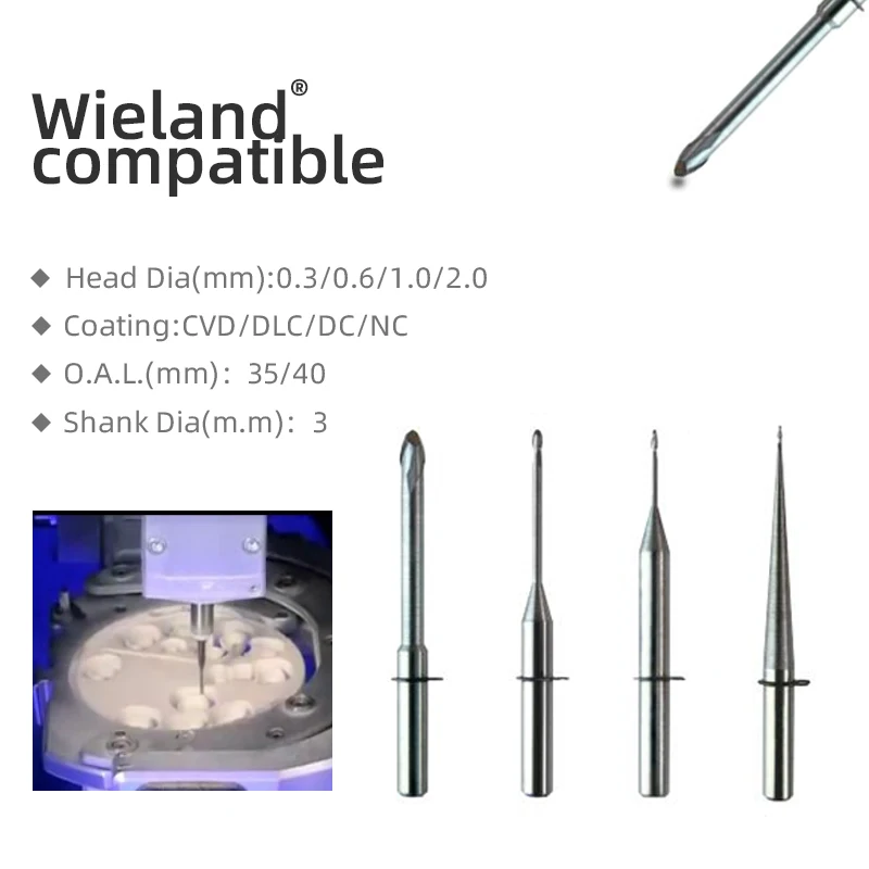 Wieland Zenotec Select Hybrid Diamond Coated Dental Drills Cad Cam Milling Burs for Zirconia Blank PMMA Disc Wax Blocks