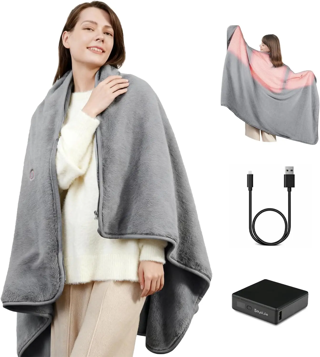 

Large 3-Zone Heated Blanket with Battery, Machine Washable for Home, Camping, Travel