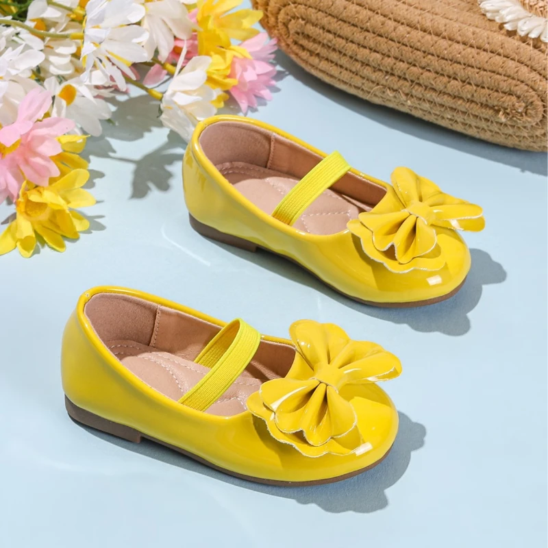 

Модные маленькие кожаные туфли для девочек, простые детские туфли принцессы с бантом, универсальные детские туфли для выступлений, повседневная обувь на плоской подошве для маленьких девочек