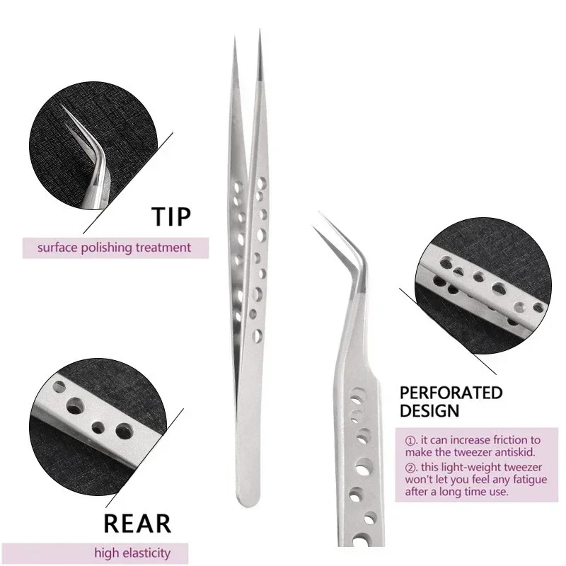 Eyelash Extension Specialized Tweezers Professional Stainless Steel Portable Anti-static Makeup Remover Beauty Cosmetic Tools