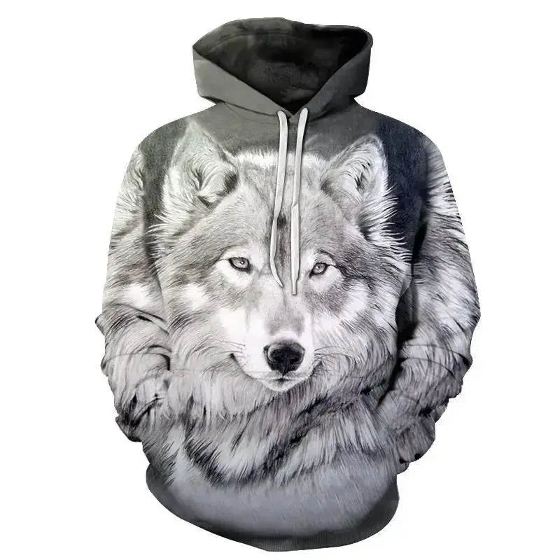 2024 New Wolf 3D Print Hoodie Men, Couple Matching Baseball Style Sweatshirt, Plus Size S-6XL Pullover Hooded Shirt Spring Fall