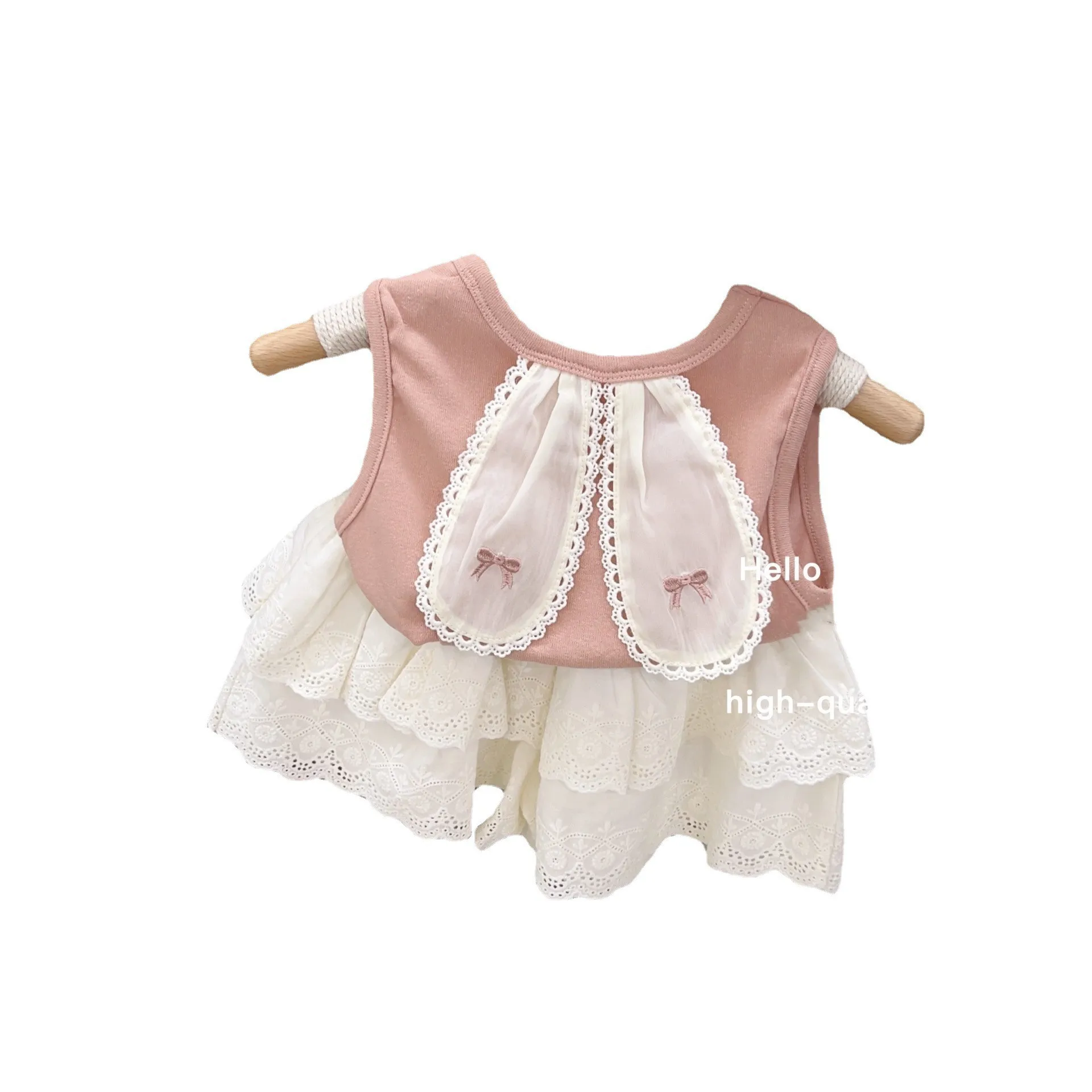 Girl Cute Princess 2pcs Suits Children Baby Kids Rabbit Ears Brim Summer T-shirt Vest + Cake Culottes Sets Outfit