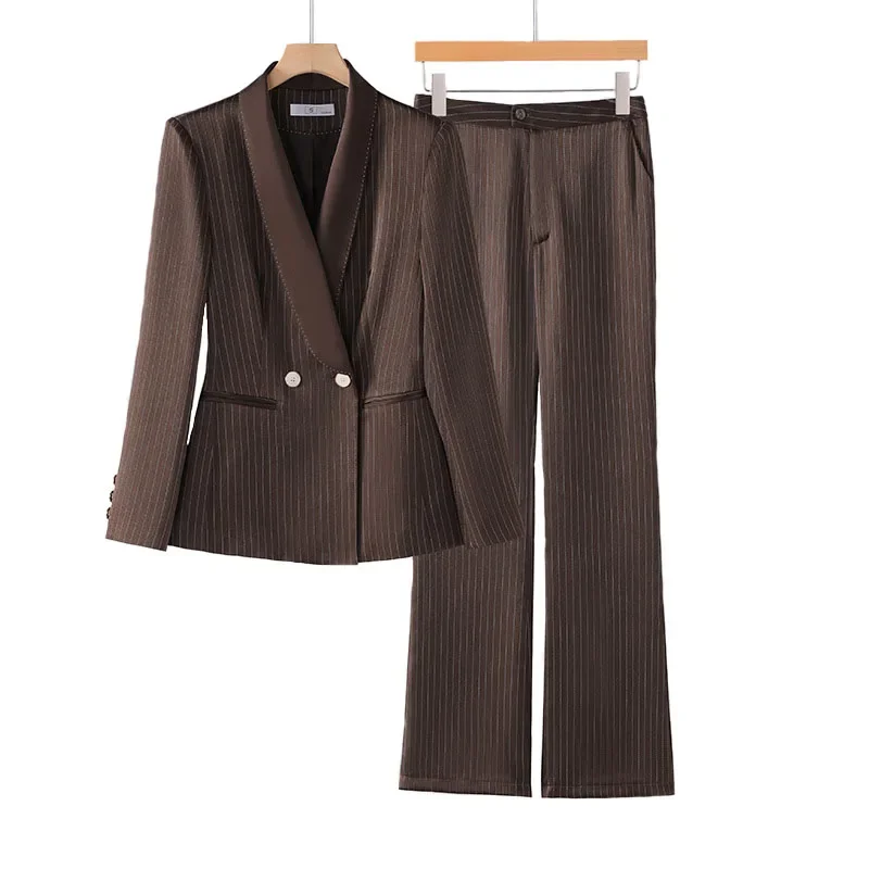 Pop Office Ladies Formal Pant Suit 2 Piece Set Women Ebony Black Female Long Sleeve Business Work Wear Blazer Jacket And Trouser