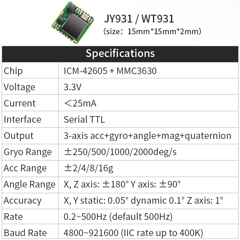 WT901WiFi Capteur AHRS 9 Axes Inclinomètre Sans Fil + Accéléromètre Gyroscope MPU9250 - Logiciel PC/Android/Serveur