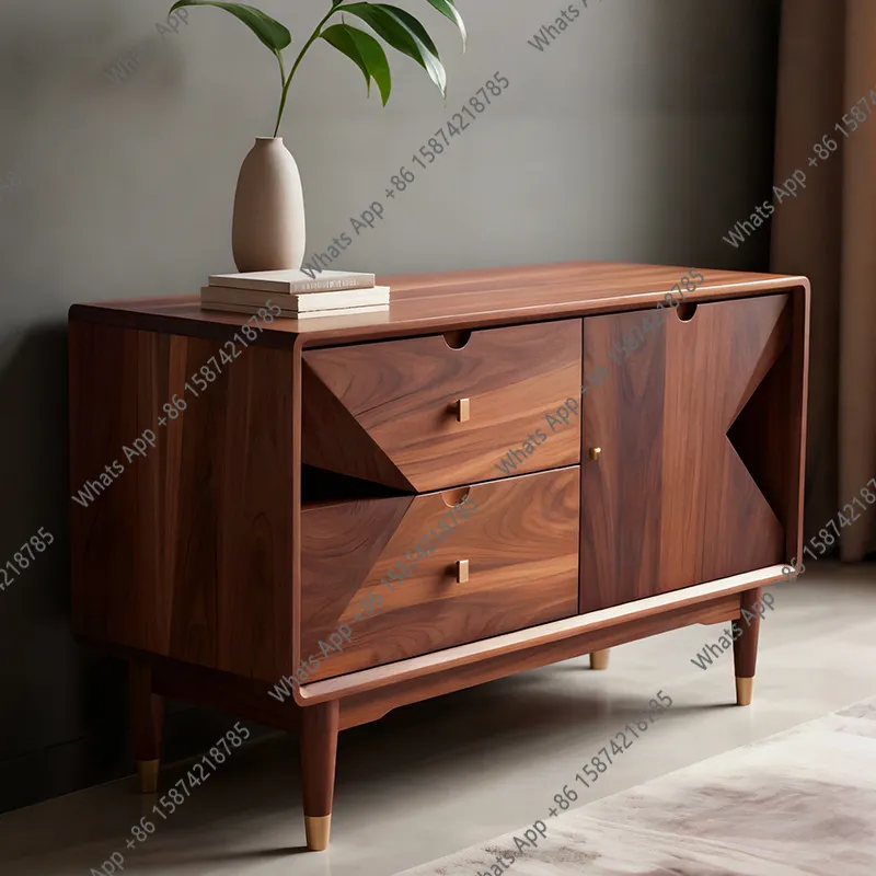 

Средневековый обеденный боковой шкаф из цельного дерева, высококачественное хранилище из черного ореха, легкая роскошь, элитный бытовой вход