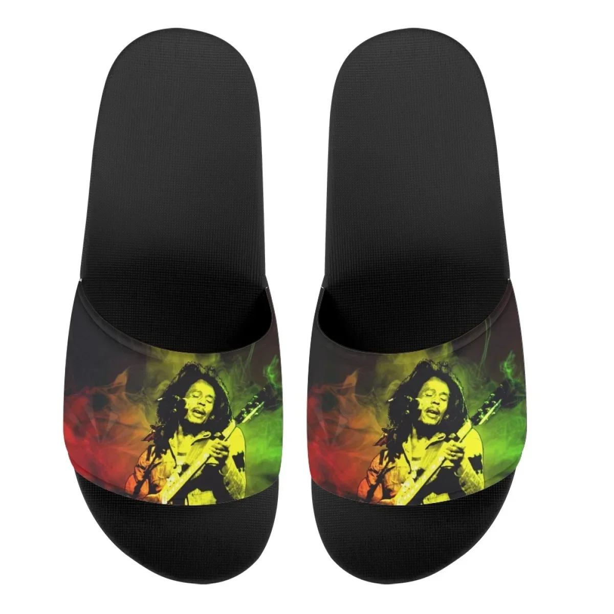 Pantoufles jamaïcaines Bob Marley pour femmes, pantoufles imprimées chanteur de rue, chaussures plates à degrés pour femmes, style tendance, figurines de musique rock, sandales unisexes