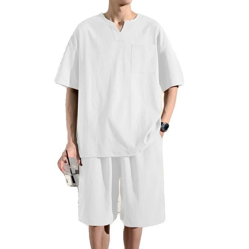 Costume décontracté à col en V pour hommes, T-shirt à manches courtes, Goals, Style chinois, Nouveau, Été, Grand, 300, 2 pièces