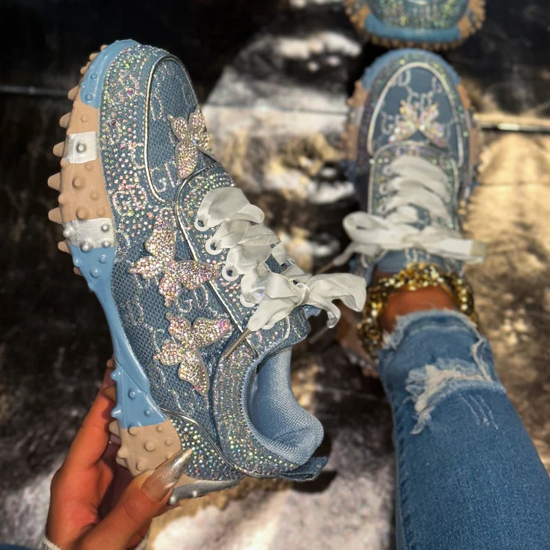 

Осенние спортивные кроссовки 2026 с водными кристаллами и толстой подошвой, блестящие, люксовые дизайнерские, модные повседневные туфли, Zapatillas Mujer