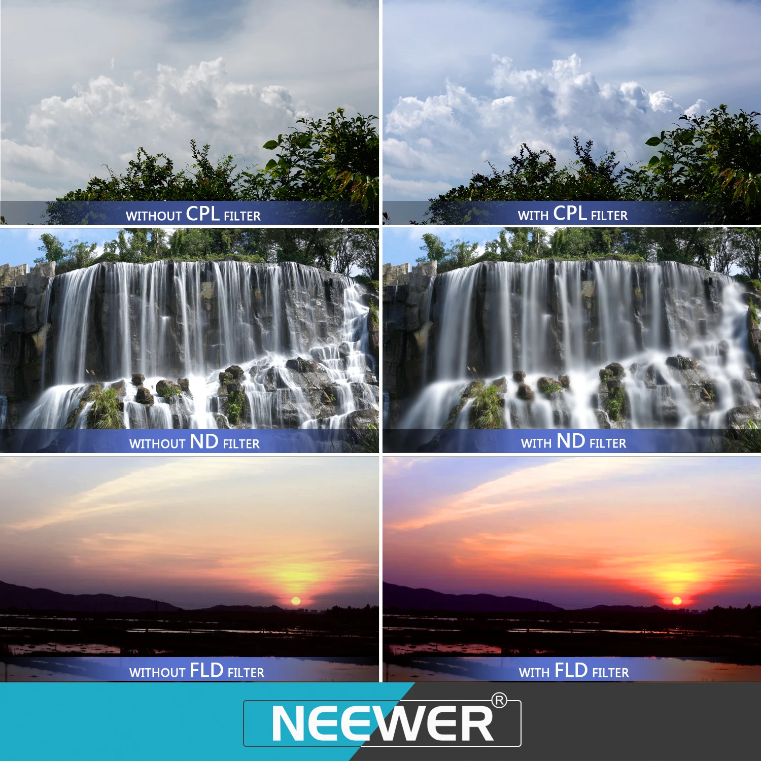 NEEWER ND/CPL/UV/FLD/Close Up Filter and Lens Accessories Kit with ND2 ND4 ND8, Close Up Filters(+1/+2/+4/+10), Tulip Lens Hood,