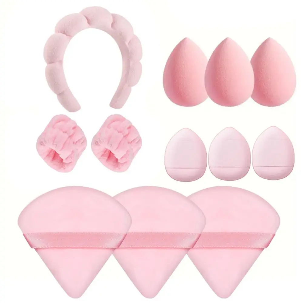 12Pcs/Set New Soft Cosmetic Puff Washable Velvet Wash Face Headband Wristband Make Up Accessories Makeup Sponge Blender Women