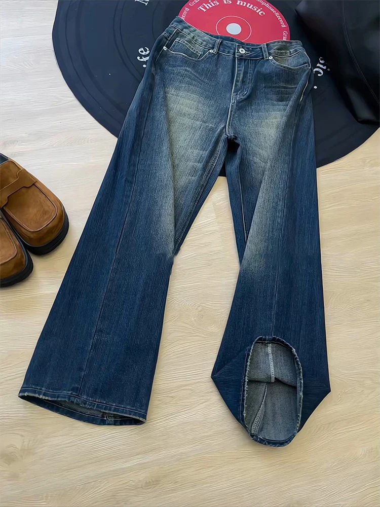 

Low Waist Straight Leg Jeans Men's American Retro Waed Bamboo Fiber Loose Fit Jeans Wave Pattern adient Vintage Long Trou...