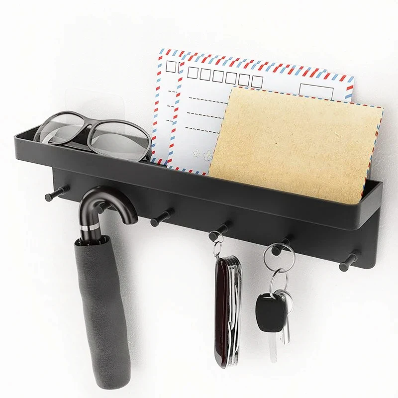 ~Key Holder For Wall Decor Mail Shelf Organizer Tableware Hanger Wall Mounted With 6 Hooks Storage Rack For Kitchen Bathroom