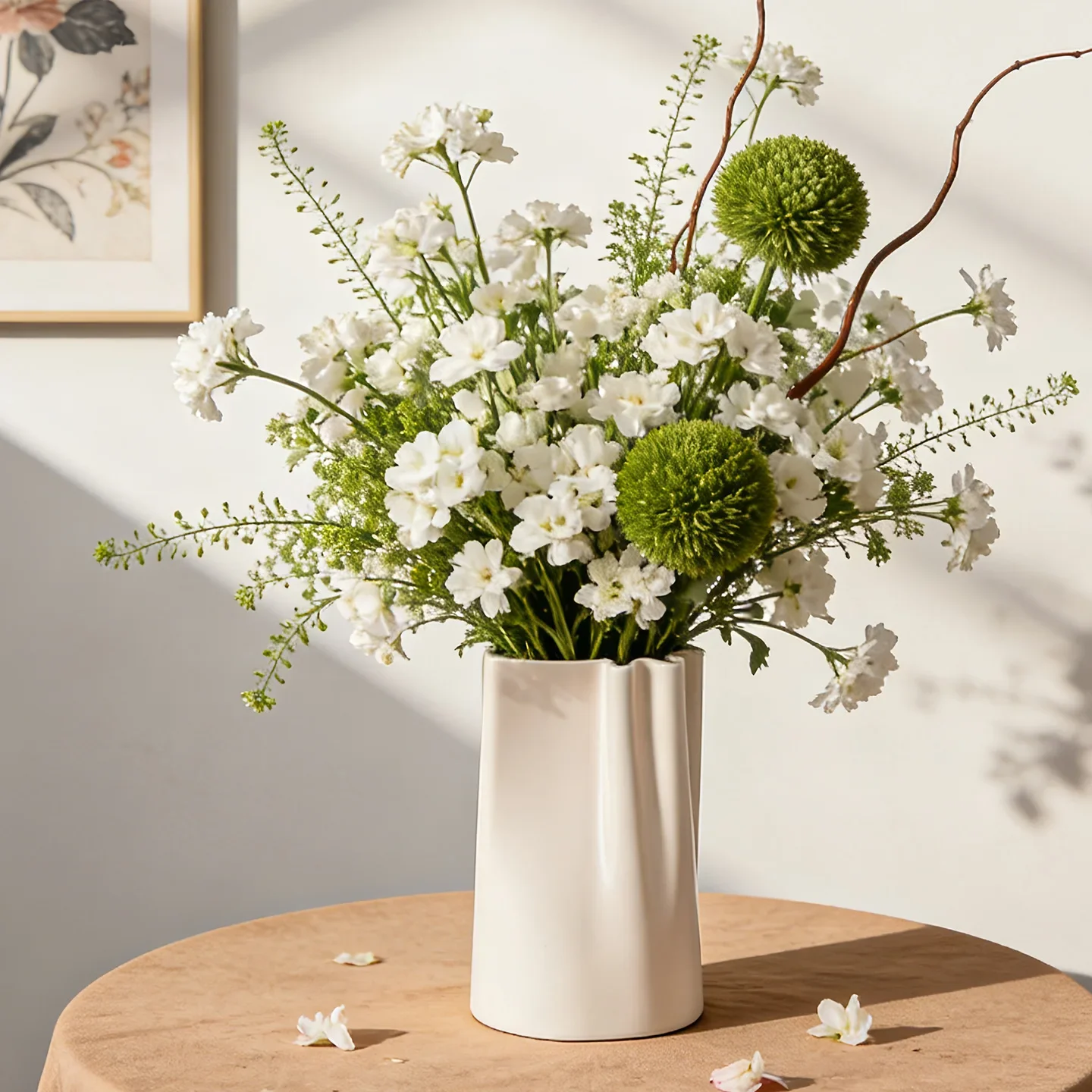 CAPIRON Ceramic Ruffle Pleated Flower Vase Nordic Style Modern Minimalist Home Decor Table Centerpiece Connected Dual Pottery