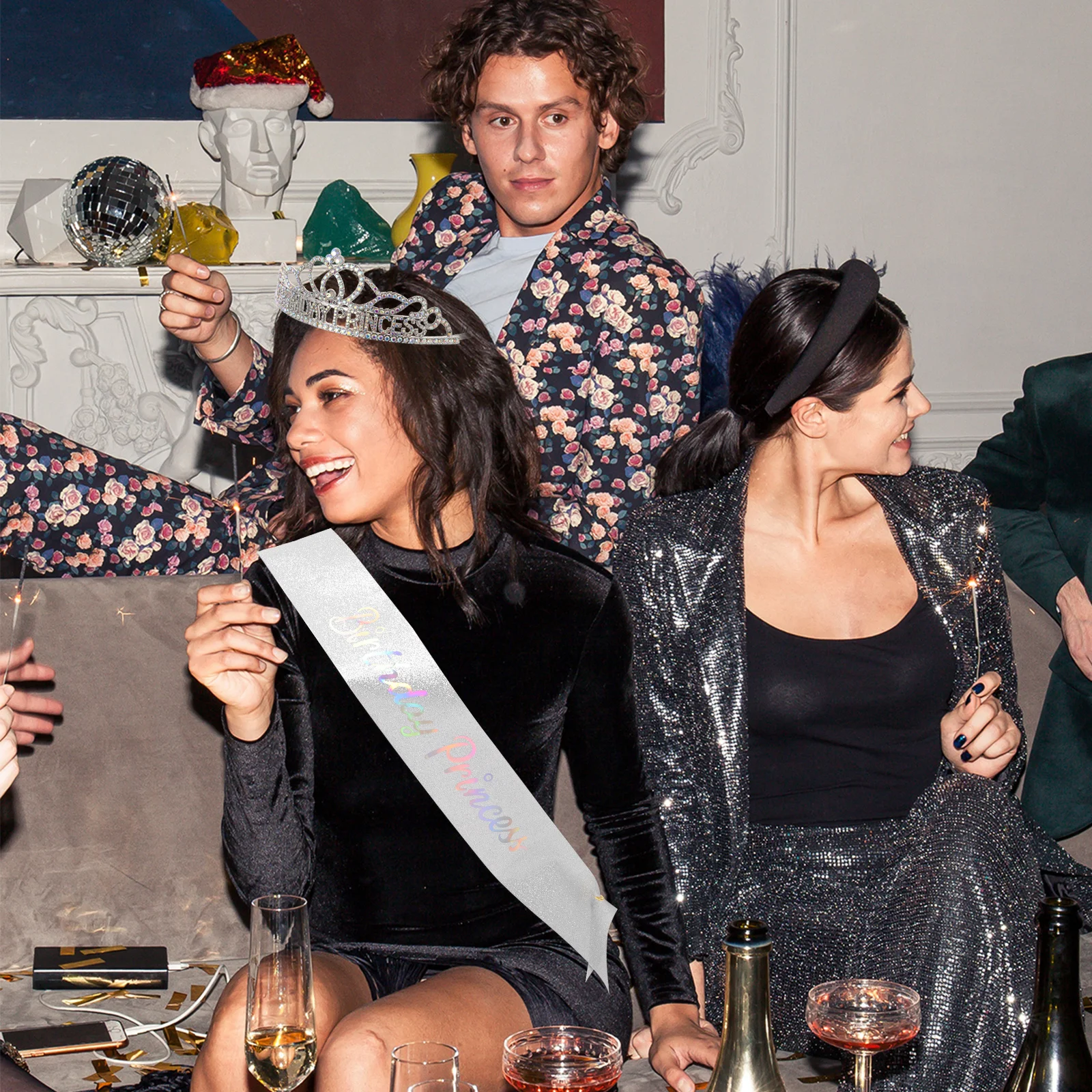 

1Set Birthday Crown Sash Women Accessories Exquisite Craftsmanship Fun Glamorous Party Decorations Tiaras for Women