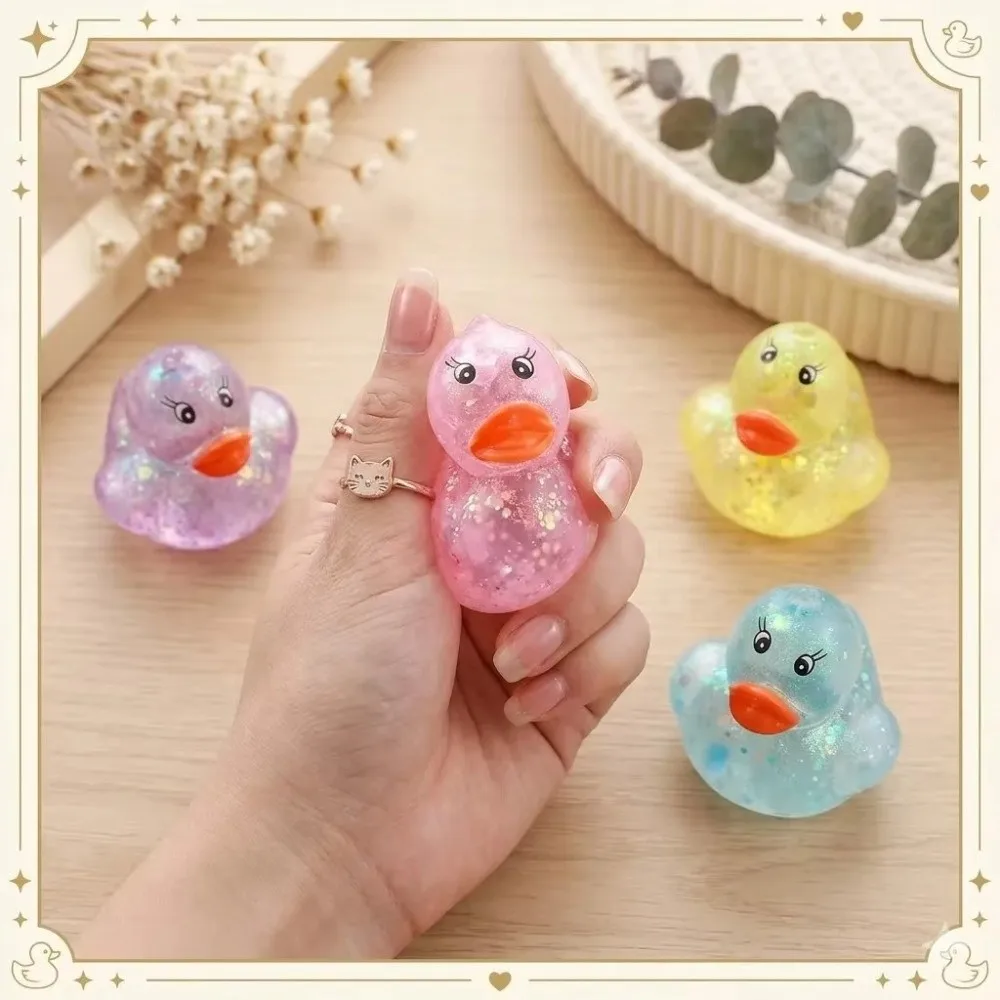Random Color Duck Squeeze Toy Soft Glitter Sequins Sensory Fidget Toy Stretchable Design Aurora Color Stretch Stress Ball