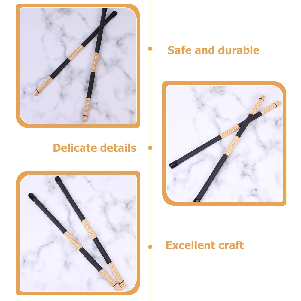 

3 Pairs Drumsticks Blowing and Bamboo Brush Rods Percussion Accessory Black Child