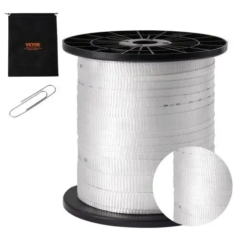 3/4 x 318' Polyester Pull Tape - 2500 lbf Flat Rope for Cable Pulling, Gardening, Electrical Work - Durable White Mule Tape