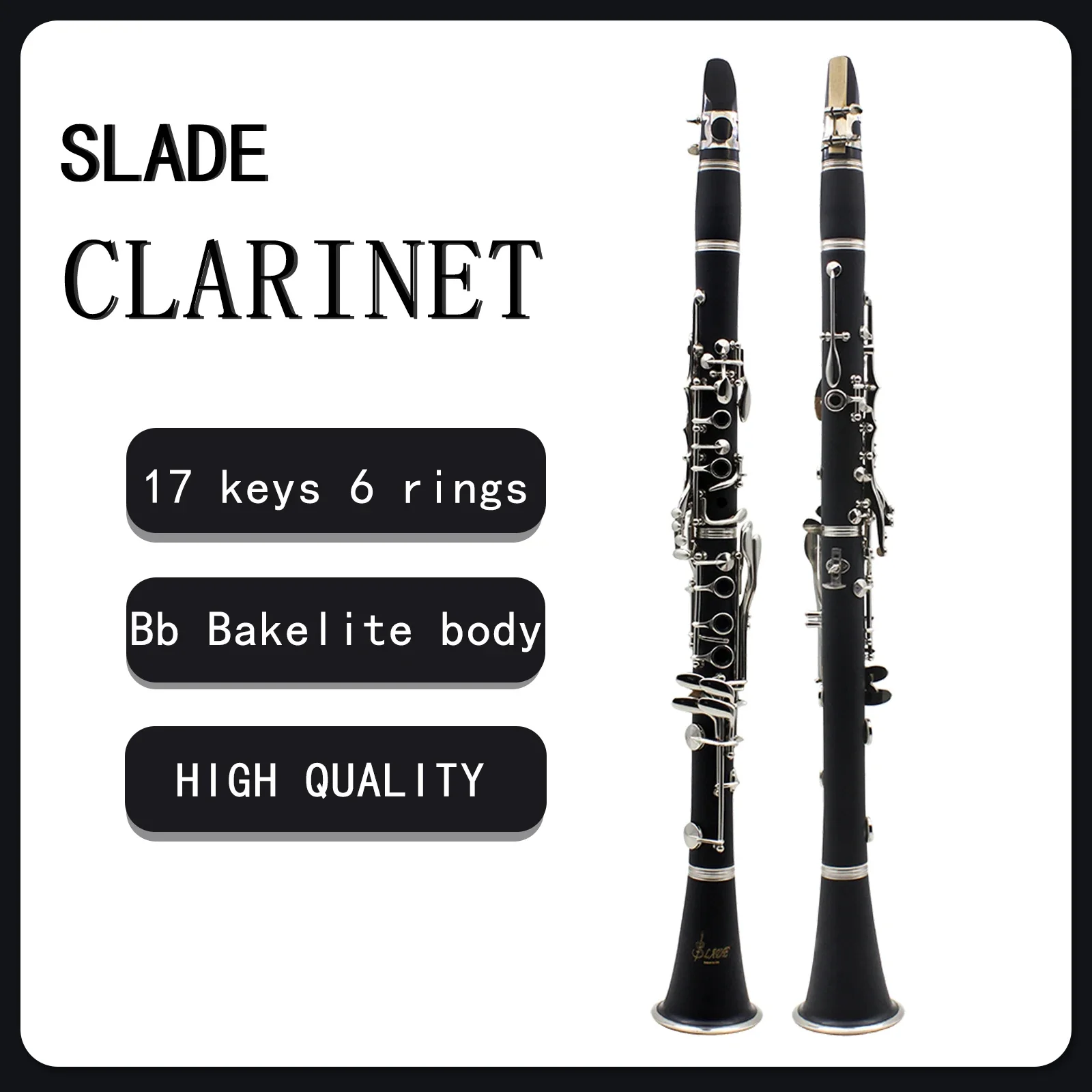 

SLADE Clarinet Bb Clarinet 17 Keys 6 Rings Clarinetto Blackwinds Portable Bakelite Clarinet Professional Woodwind Instruments