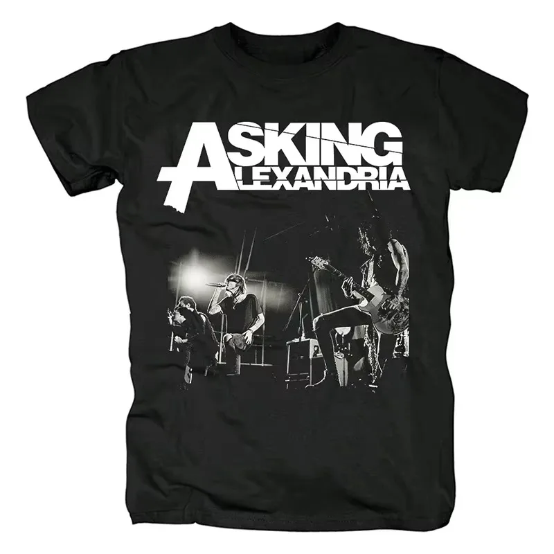 Vintage T-shirt Punk Rock T Shirt Asking Alexandria T-shirt Mens Cotton Tees Tops Graphic Skeleton Streetwear Hip Hop Tshirts