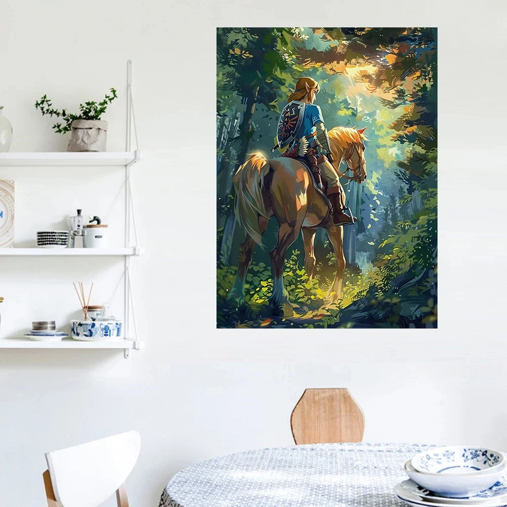 Tears of The Kingdom Eat Ramen with Horse Game Poster  Video Game Z-Zelda2 Canvas Painting Print Gift Modern Room Decoration
