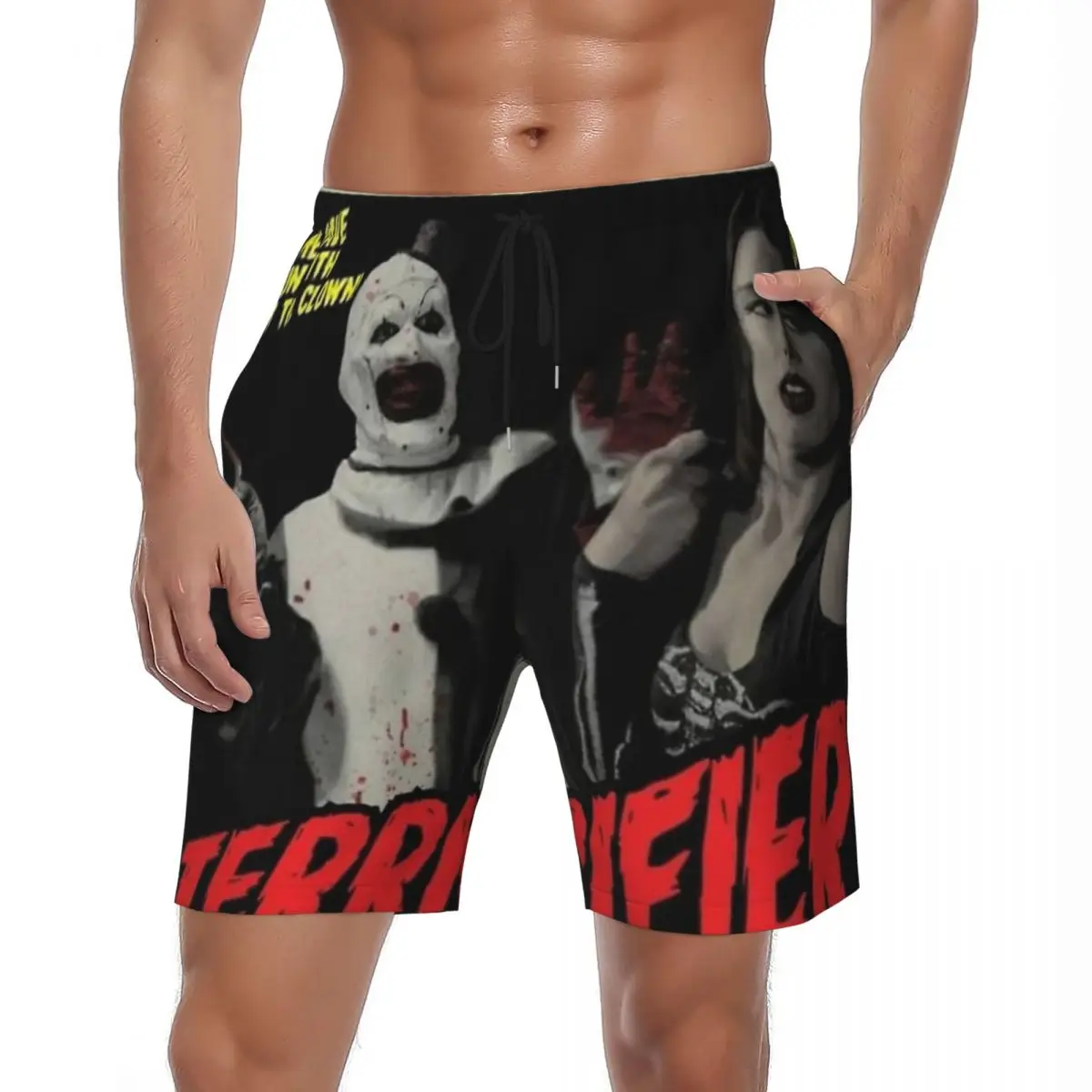 Gymshorts voor heren Terriifier Art The Clown Horror Poster Casual zwembroek Film Sneldrogend Sport Surf Grote maten strandshorts
